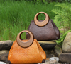 Women Straw Woven Handbag with Wooden Round Handle