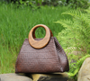 Women Straw Woven Handbag with Wooden Round Handle