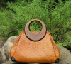 Women Straw Woven Handbag with Wooden Round Handle