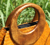 Women Straw Woven Handbag with Wooden Round Handle