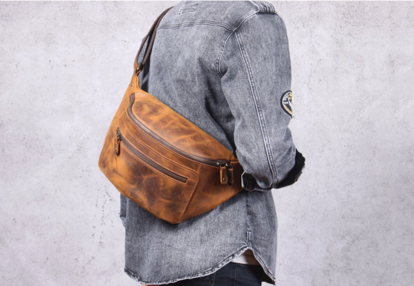 Men’s Crazy Horse Leather Chest Bag Waist Messenger
