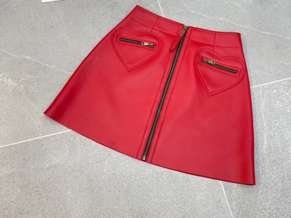 Korean Style Leather A-Line High Waisted With Heart Pockets