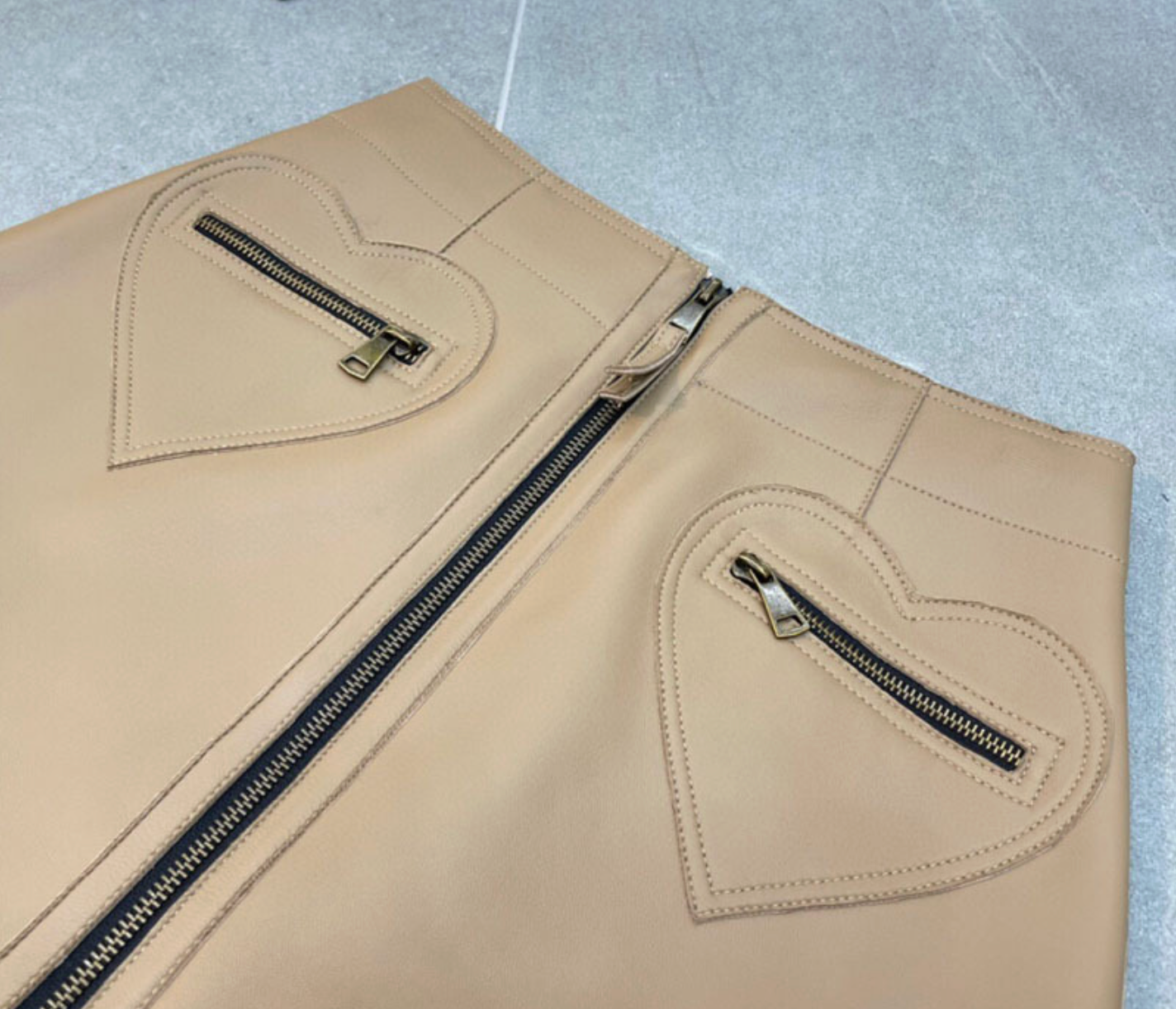 Korean Style Leather A-Line High Waisted With Heart Pockets