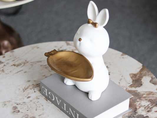 White and Gold Rabbit Resin Tray Key Storage Ornament