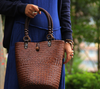 Straw Rattan Bucket Bag with Wooden Bead Handles