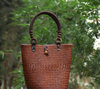 Straw Rattan Bucket Bag with Wooden Bead Handles
