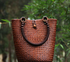 Straw Rattan Bucket Bag with Wooden Bead Handles