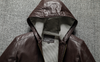 Men Hooded Goatskin Leather Bomber Baseball Jacket
