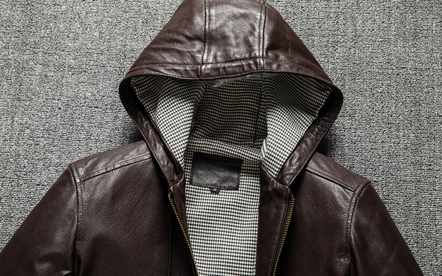 Men Hooded Goatskin Leather Bomber Baseball Jacket