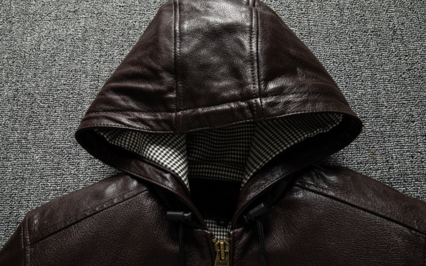 Men Hooded Goatskin Leather Bomber Baseball Jacket