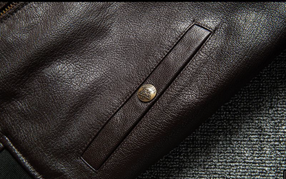 Men Hooded Goatskin Leather Bomber Baseball Jacket