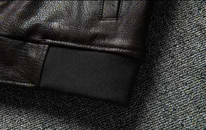 Men Hooded Goatskin Leather Bomber Baseball Jacket