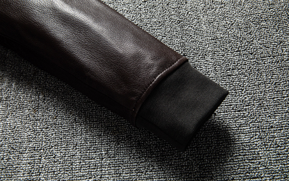 Men Hooded Goatskin Leather Bomber Baseball Jacket