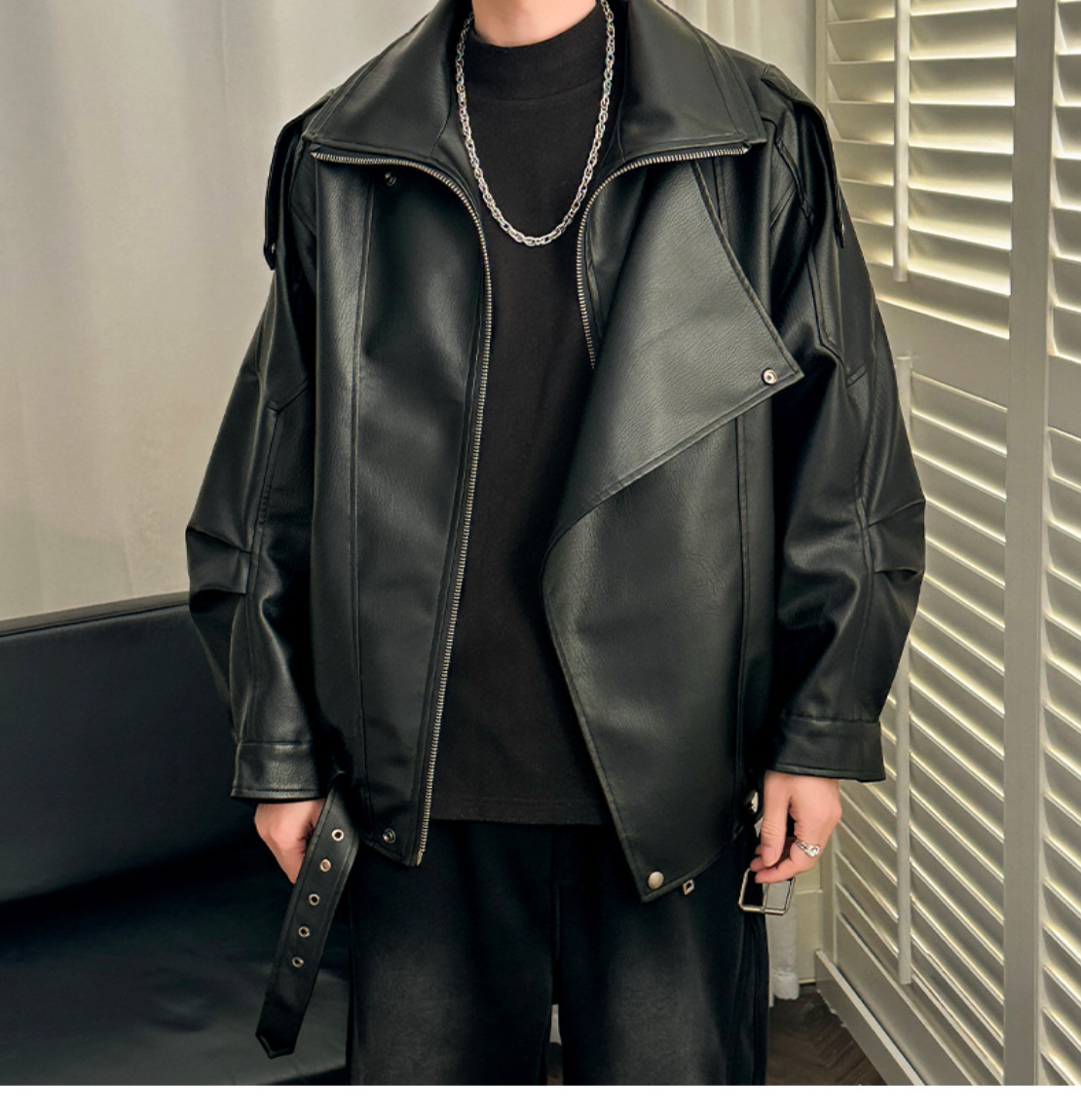 Men’s Oversized Leather Pilot Jacket Black & Brown Biker Style