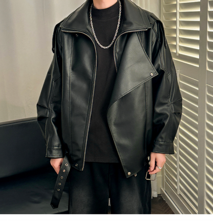 Men’s Oversized Leather Pilot Jacket Black & Brown Biker Style