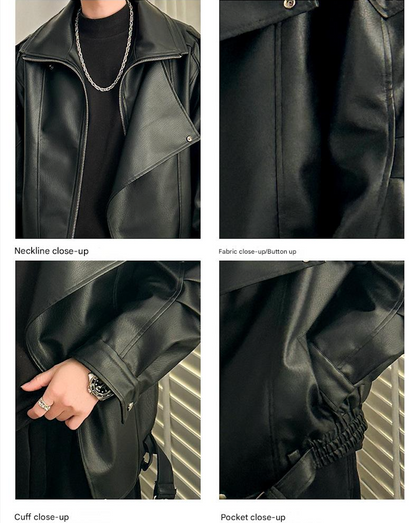 Men’s Oversized Leather Pilot Jacket Black & Brown Biker Style