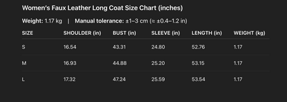 Women’s Faux Leather Belted Trench Coat Long Jacket