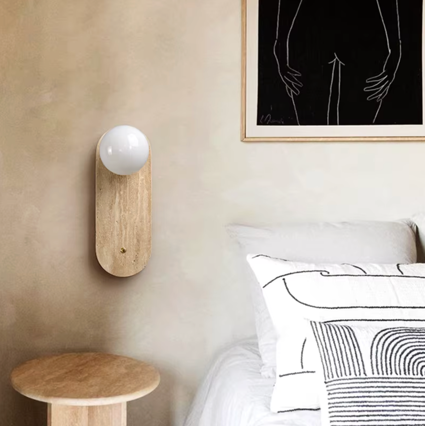 Yellow Travertine Wall Lamp Modern Wabi-Sabi Stone Sconce