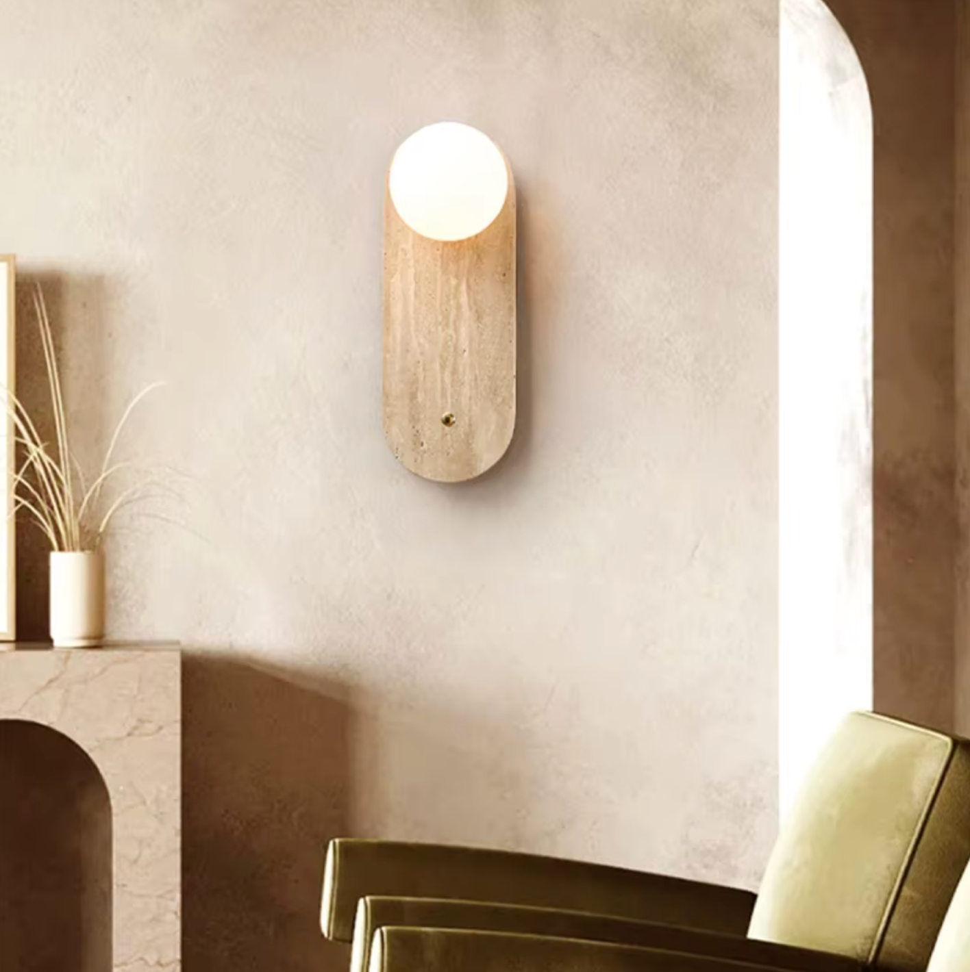 Yellow Travertine Wall Lamp Modern Wabi-Sabi Stone Sconce