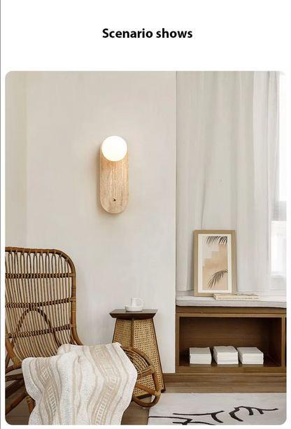 Yellow Travertine Wall Lamp Modern Wabi-Sabi Stone Sconce