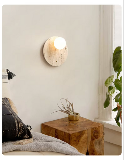 Yellow Travertine Wall Lamp Modern Wabi-Sabi Stone Sconce