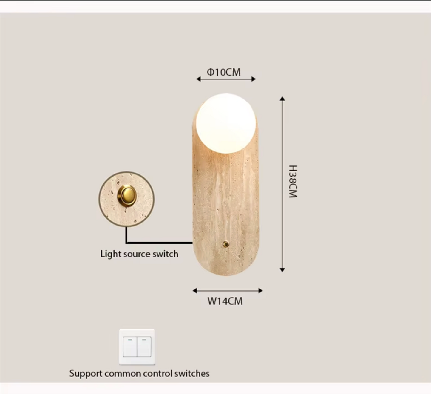 Yellow Travertine Wall Lamp Modern Wabi-Sabi Stone Sconce