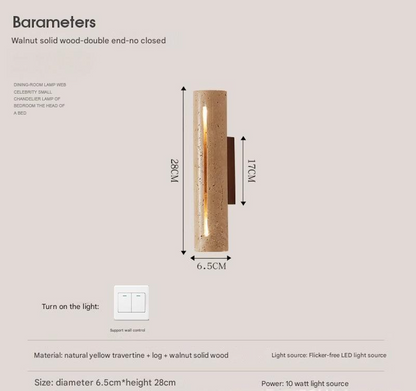 Travertine Wall Light Natural Stone and Walnut Wood Sconce