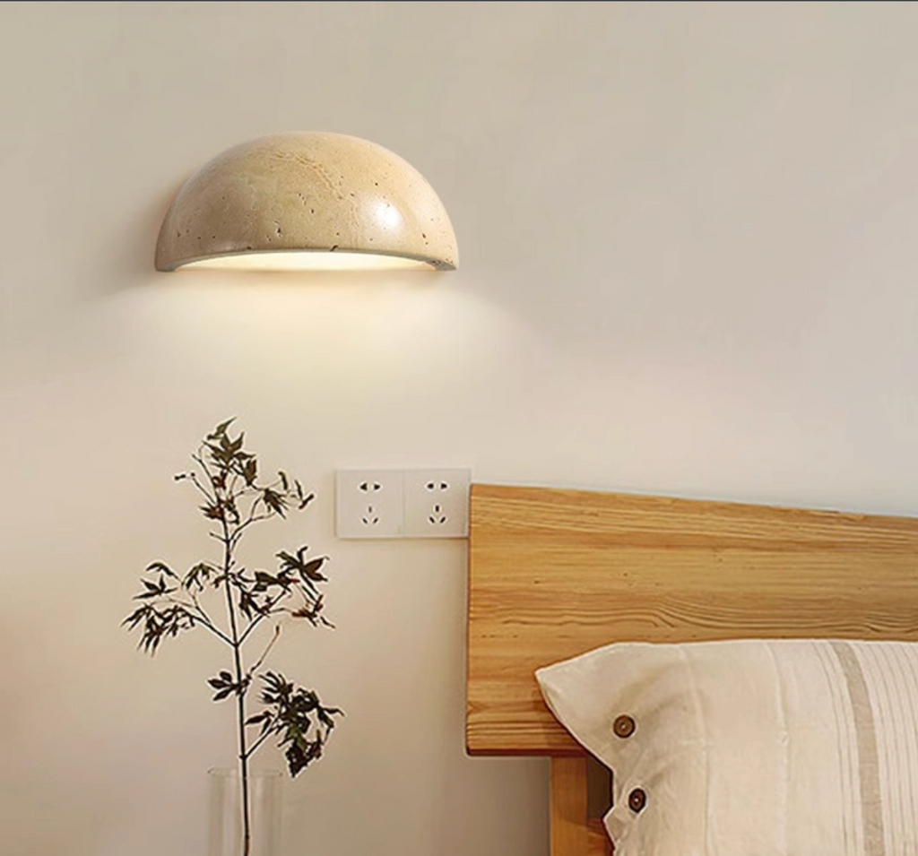 Yellow Travertine Semi Circular Wall Lamp Natural Stone