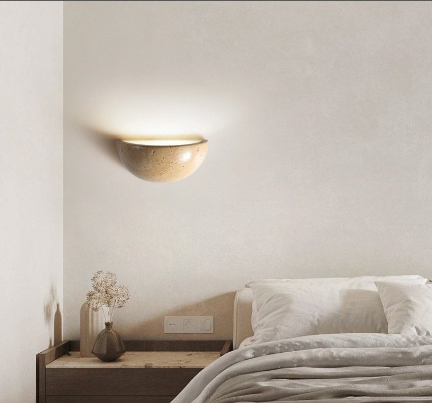 Yellow Travertine Semi Circular Wall Lamp Natural Stone