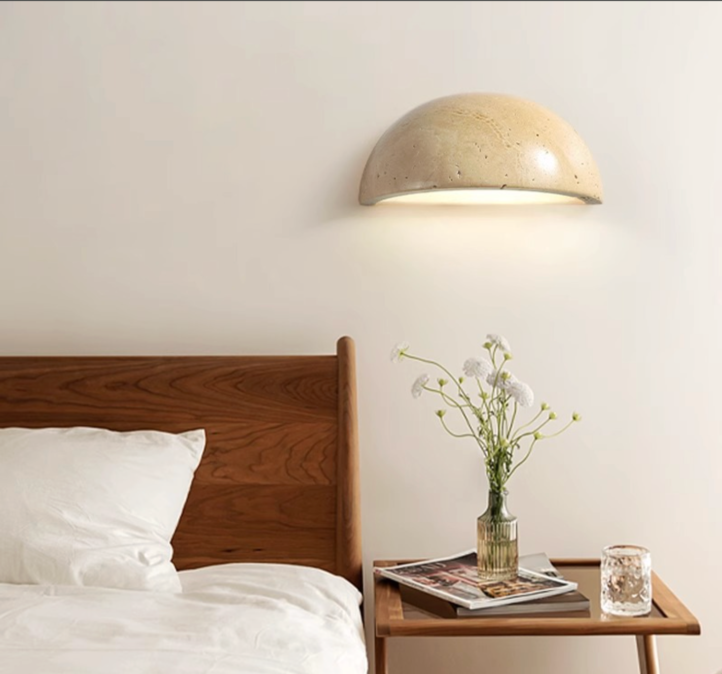 Yellow Travertine Semi Circular Wall Lamp Natural Stone