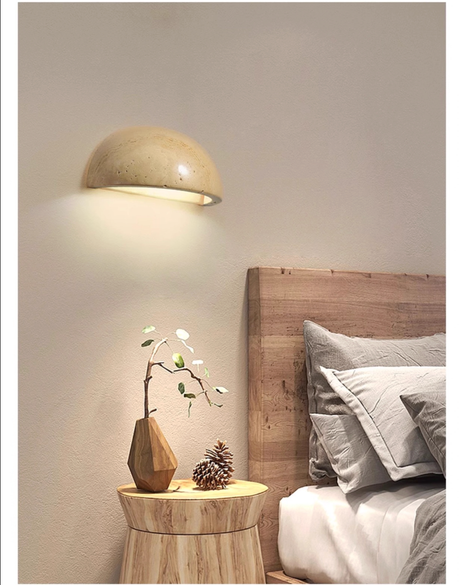 Yellow Travertine Semi Circular Wall Lamp Natural Stone