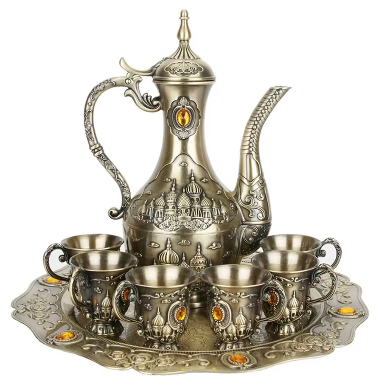 Retro Bronze Wine Set with Tray Palace Design