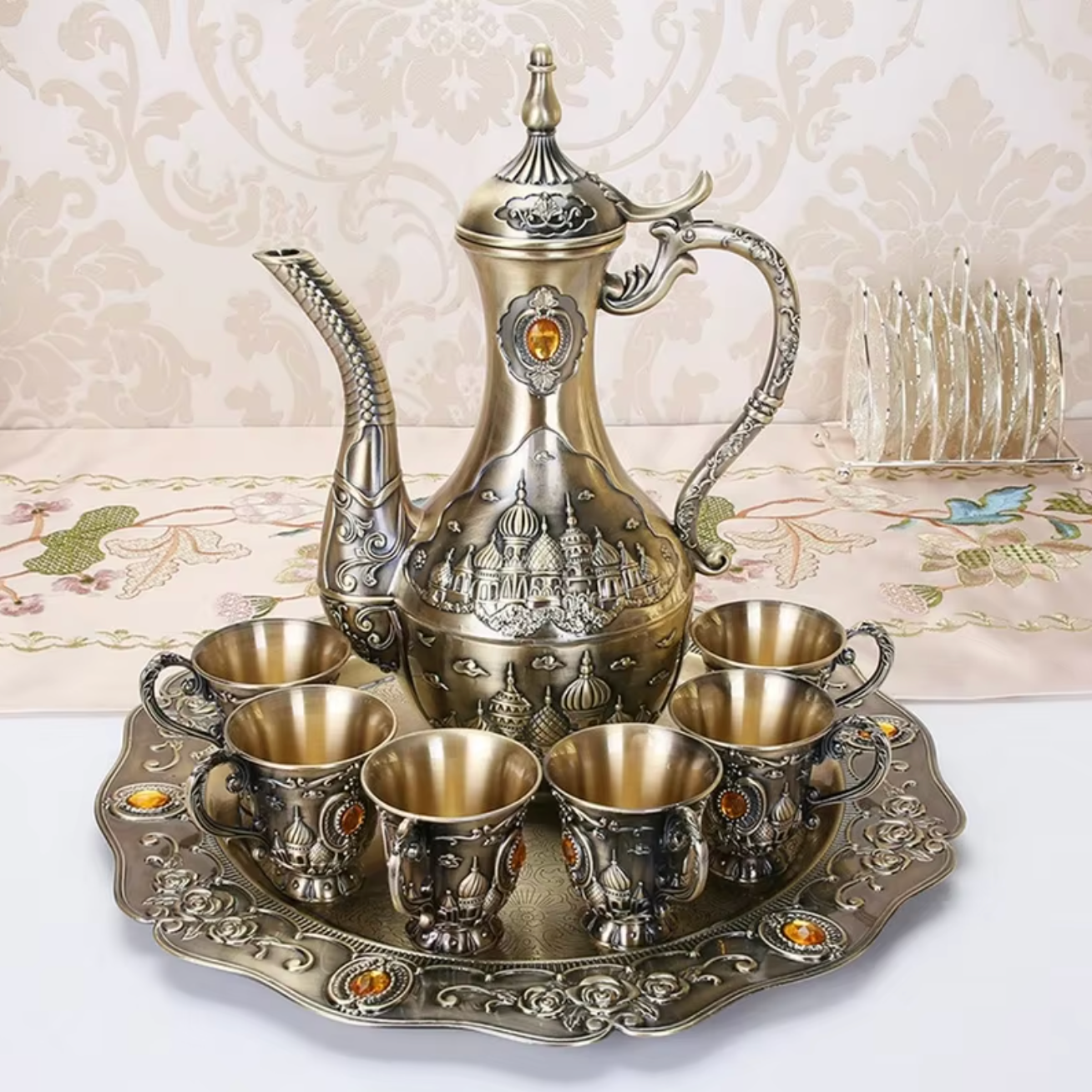 Retro Bronze Wine Set with Tray Palace Design