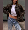 Women Oversized Leather Jacket Brown Distressed Vintage A2 Bomber