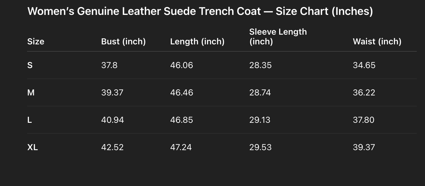 Women Suede Leather Trench Coat Double-Breasted Full Length