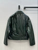 Women Green Leather Bomber Jacket Cropped Pleated