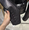 Women Leather Bomber Belted Jacket Black Moto Blazer for Women