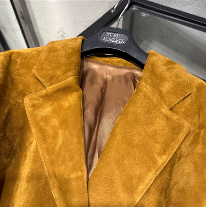 Women Genuine Suede Belted Trench Coat with Front Pockets