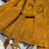 Women Genuine Suede Belted Trench Coat with Front Pockets