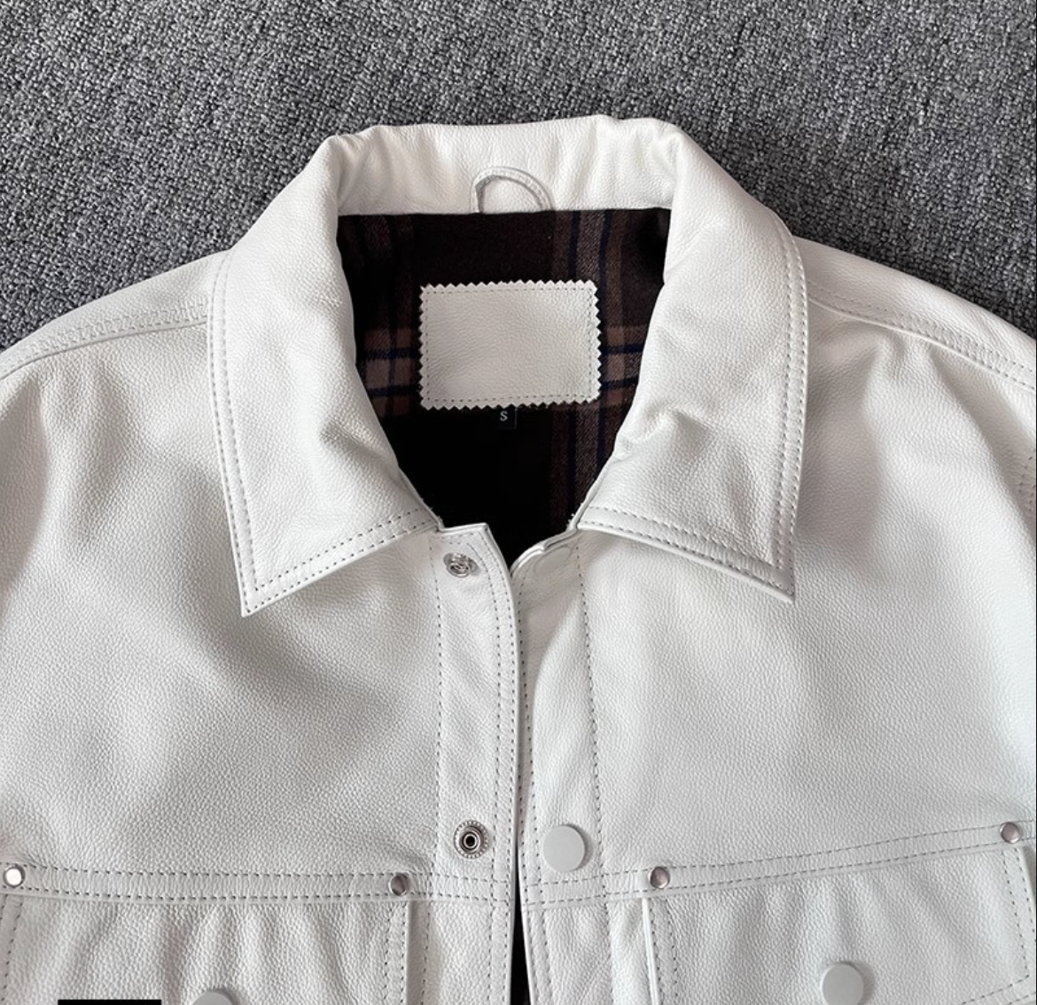 White Genuine Leather Causal Jacket for Men Retro Lapel