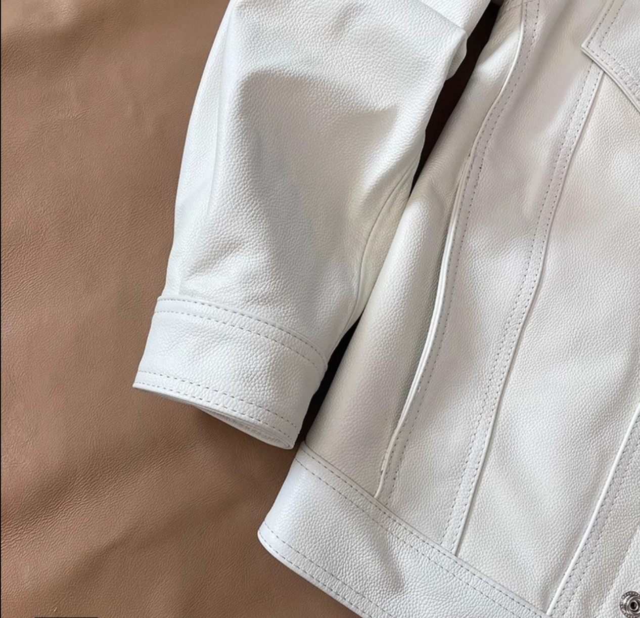 White Genuine Leather Causal Jacket for Men Retro Lapel