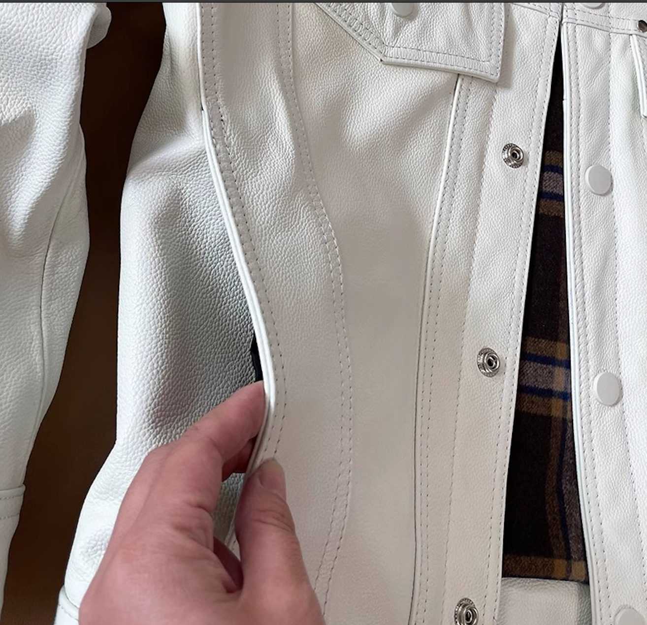 White Genuine Leather Causal Jacket for Men Retro Lapel