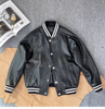 Men Genuine Leather Baseball Jacket Varsity Short Coat