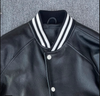 Men Genuine Leather Baseball Jacket Varsity Short Coat