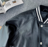 Men Genuine Leather Baseball Jacket Varsity Short Coat