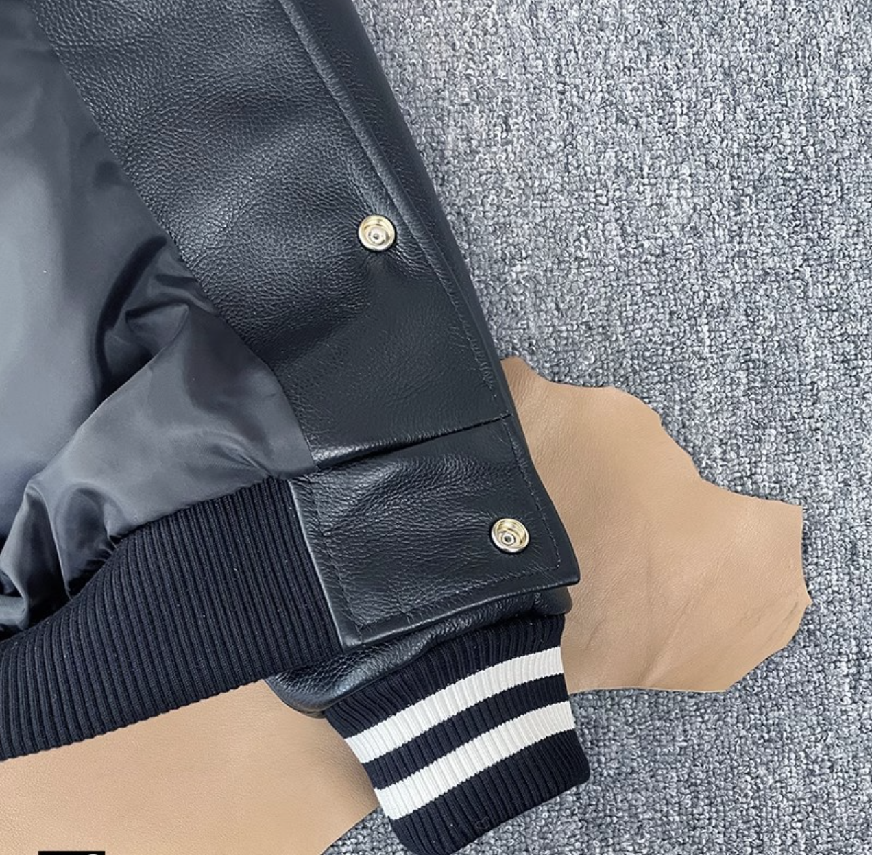 Men Genuine Leather Baseball Jacket Varsity Short Coat