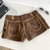 Women High Waist PU Leather Shorts with Buckle