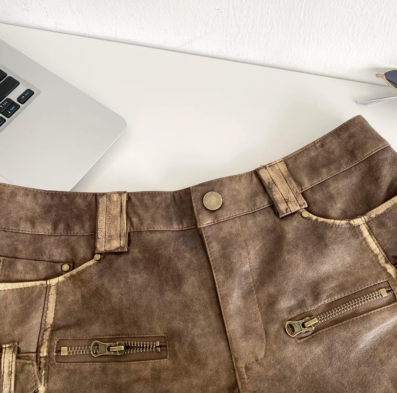 Women High Waist PU Leather Shorts with Buckle