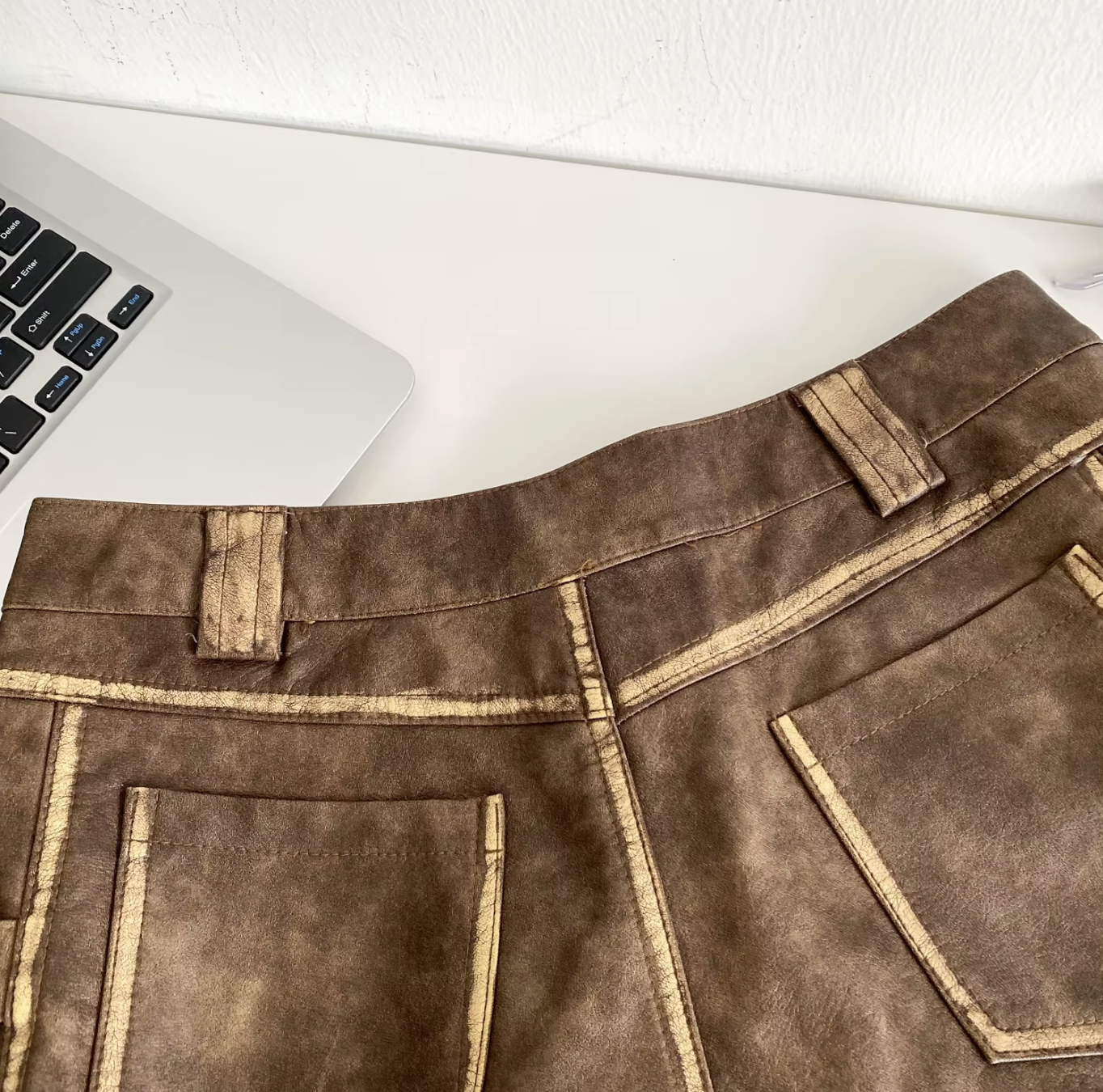 Women High Waist PU Leather Shorts with Buckle