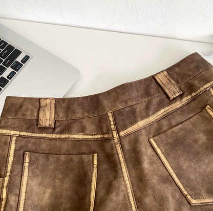 Women High Waist PU Leather Shorts with Buckle